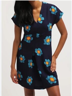 Banana Republic Navy Floral V-Neck Mini Dress